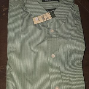 Eddie Bauer Men's Green & White Pinstripe Button-Down Shirt